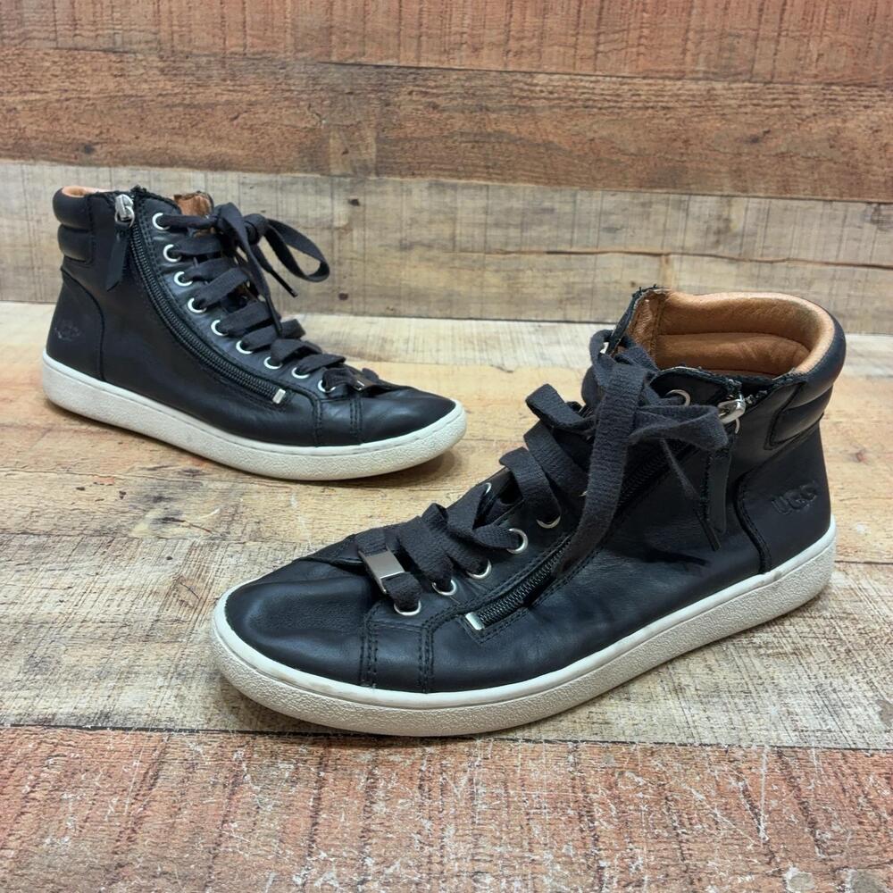 UGG Shoes Womens Size 9 40 Black Leather High Top Zip Lace Comfort Sneaker